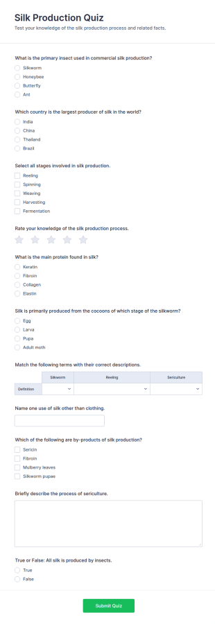 Silk Production Quiz Form Template