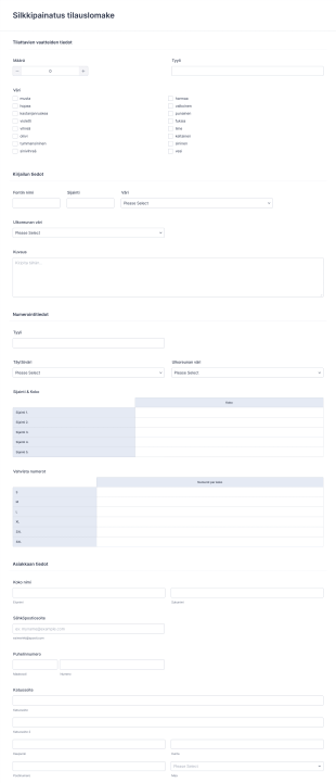 Silkkipainatus Tilauslomake Form Template