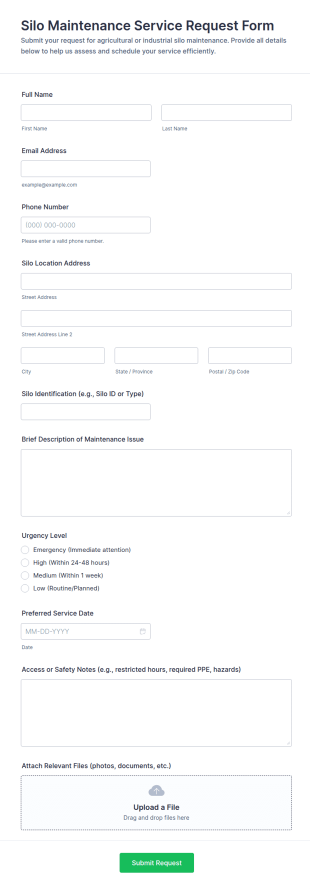 Silo Maintenance Service Request Form Template