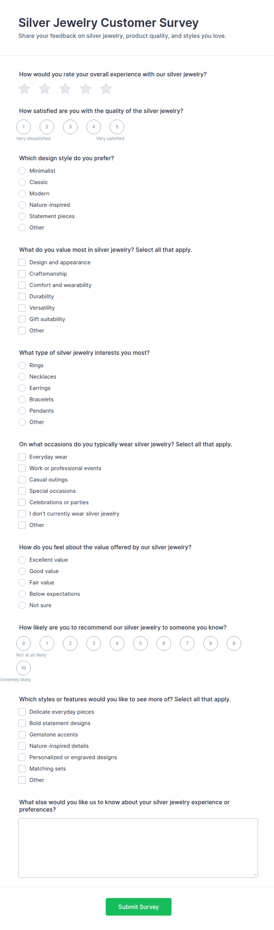 Silver Jewelry Customer Survey Form Template | Jotform