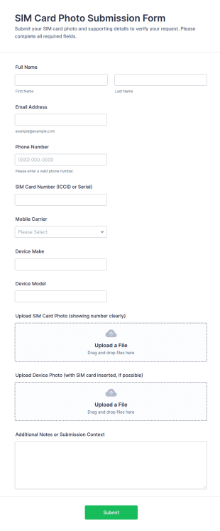 SIM Card Photo Submission Form Template