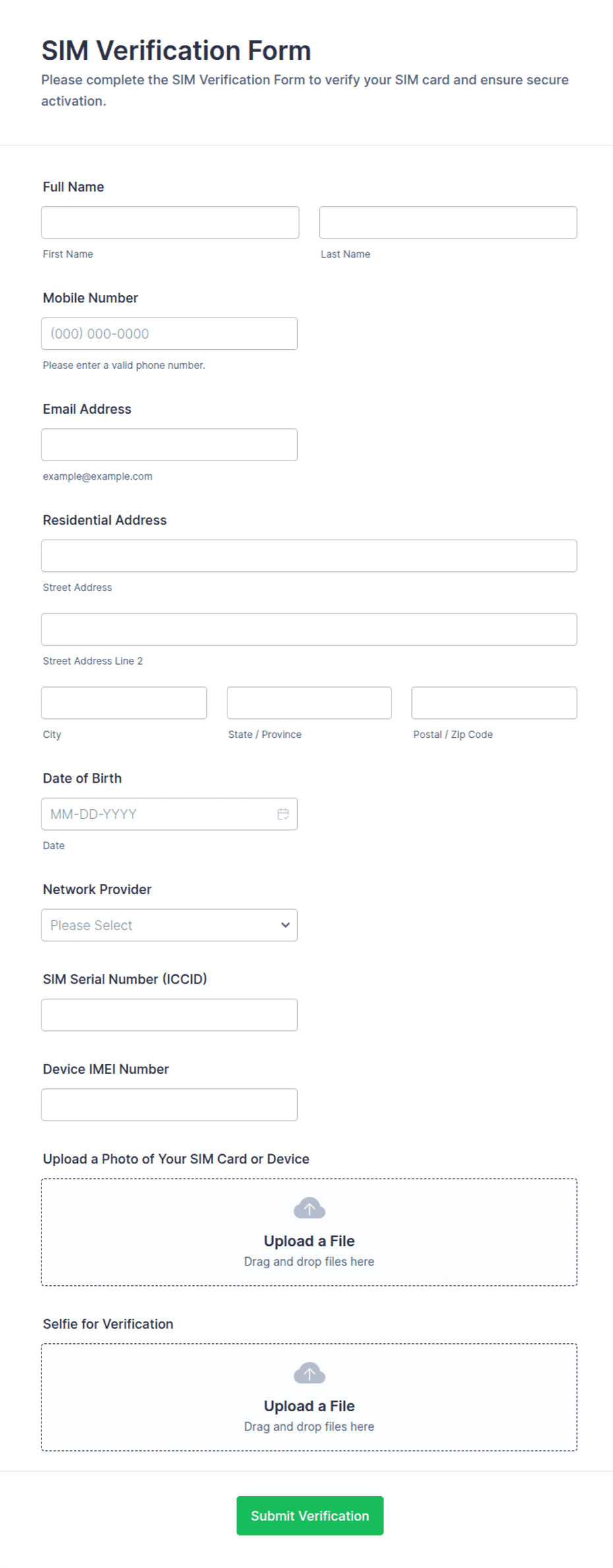SIM Verification Form Template | Jotform