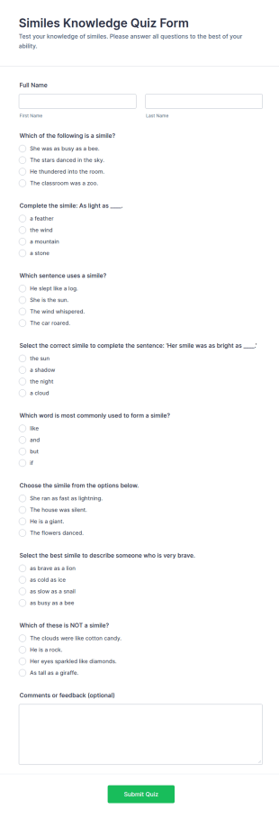 Similes Knowledge Quiz Form Template