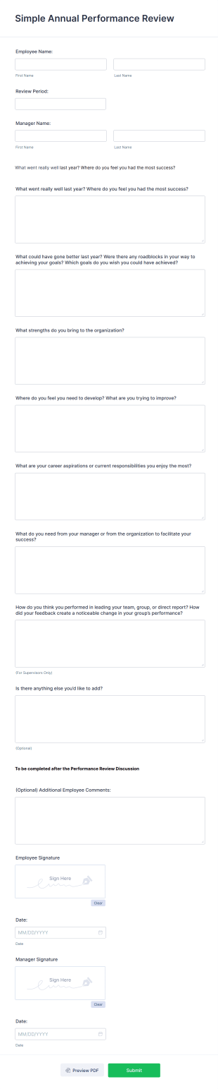 Simple Annual Performance Review Form Template