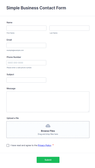 Simple Business Contact Form Template