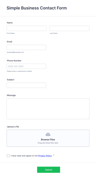 Simple Business Contact Form Template