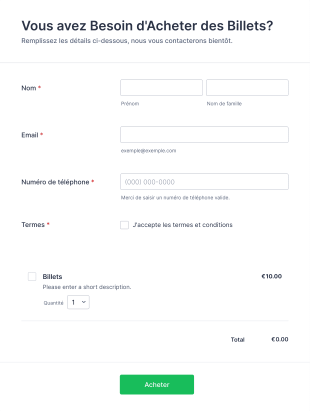 Simple Formulaire D'Achat De Billets Form Template