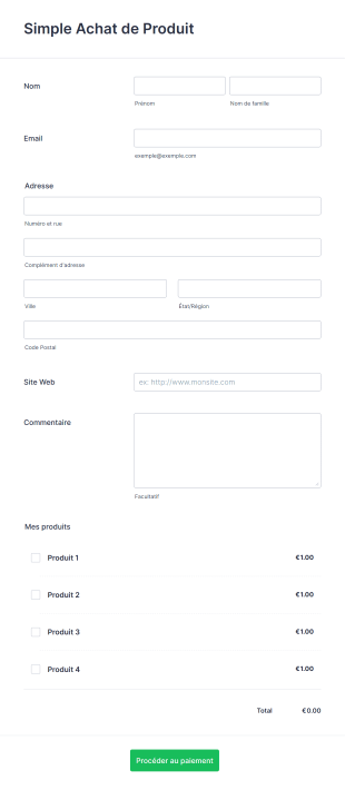 Simple Formulaire D'Achat De Produit Form Template