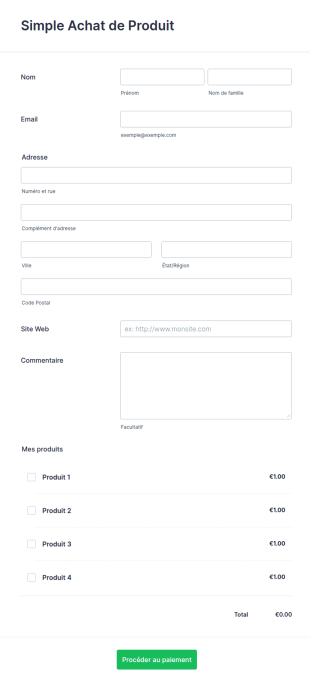 Simple Formulaire D'Achat De Produit
