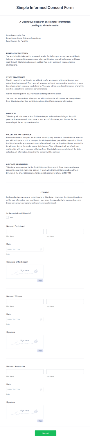 Simple Informed Consent Form Template