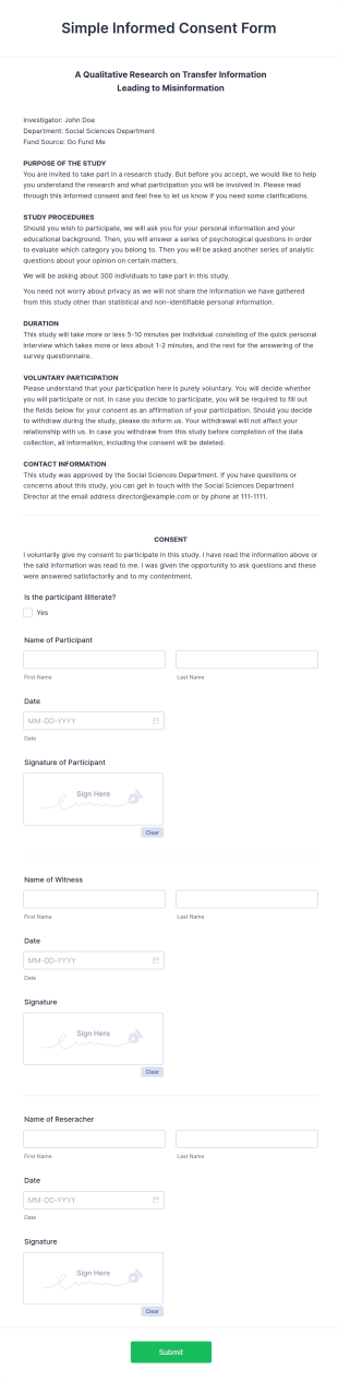 Simple Informed Consent Form Template