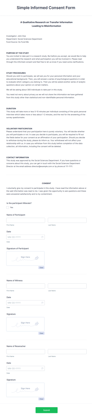 Simple Informed Consent Form Template