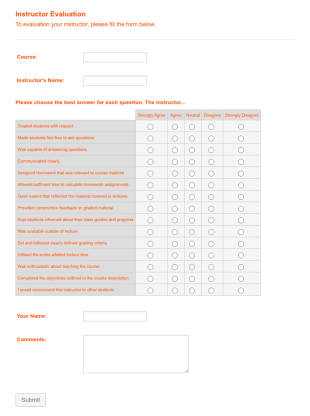 Simple Instructor Evaluation Form Template