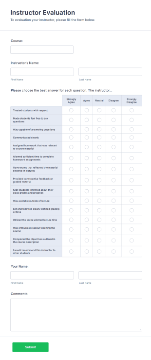 Simple Instructor Evaluation Form Template