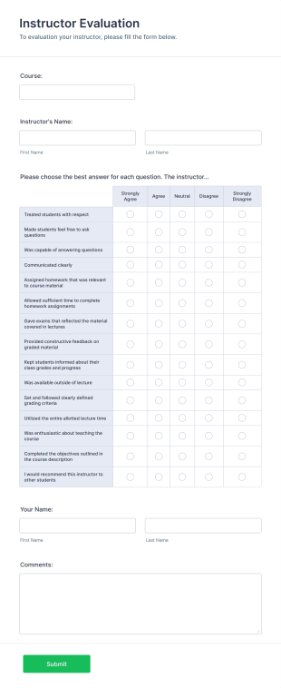 Simple Instructor Evaluation Form Template
