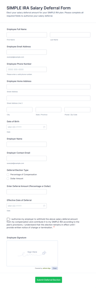 SIMPLE IRA Salary Deferral Form Template