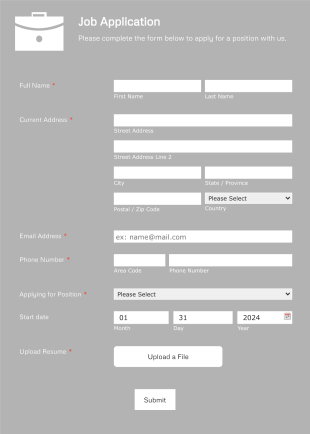 Simple Job Application Form Grey And Responsive Form Template