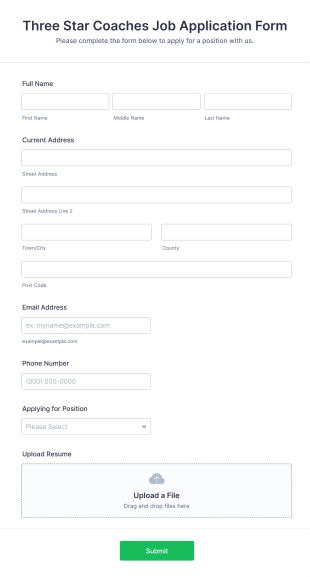Coach Simple Job Application Form Template