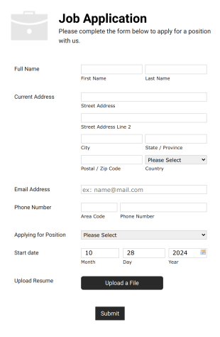 Simple Job Application Form White And Responsive