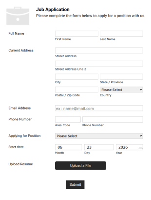 Simple Job Application Form White And Responsive