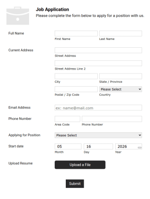 Simple Job Application Form White And Responsive