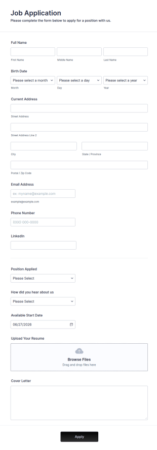 Cv Application Form CV Application Form Template | Jotform
