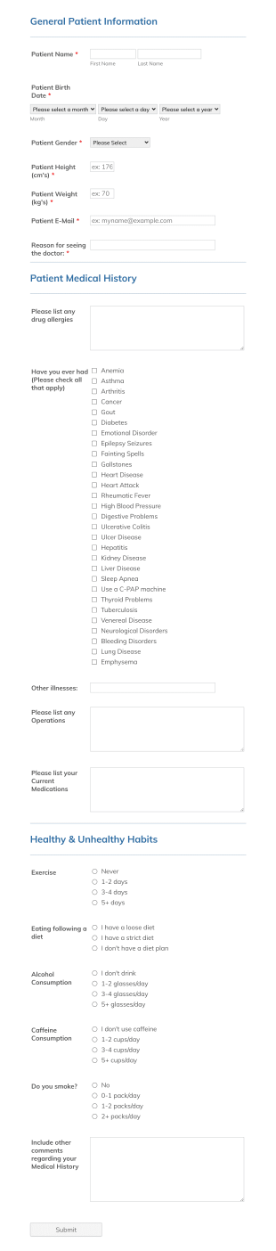 Simple Medical History Form Template