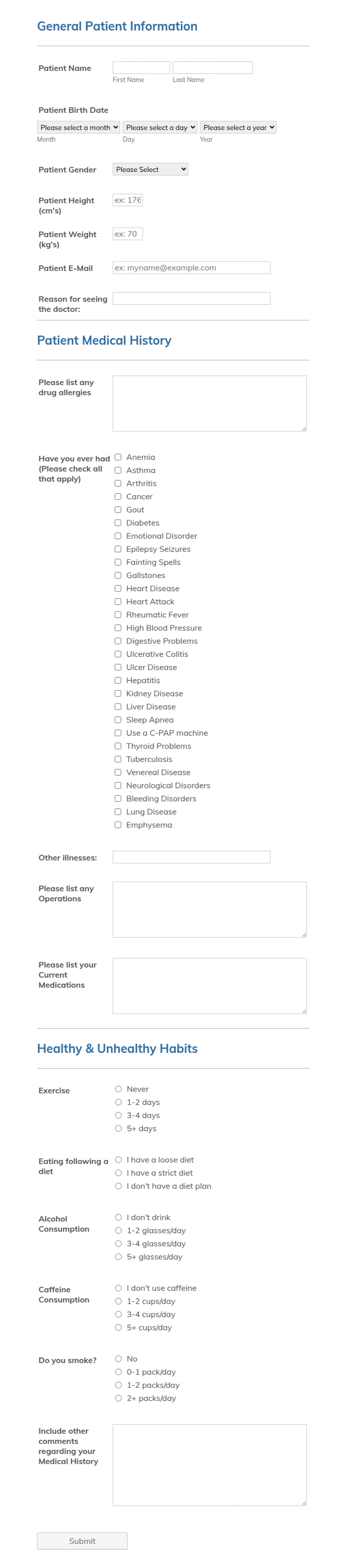 Simple Medical History Form Template | Jotform