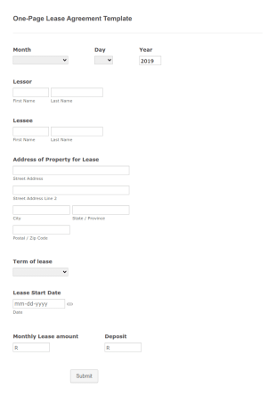 Simple One Page Lease Agreement Template Eileen