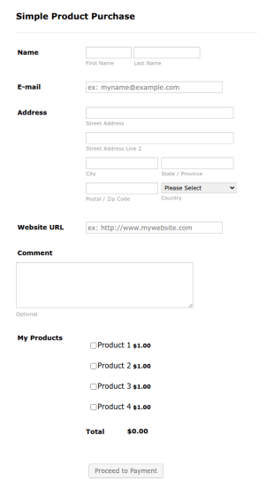 Simple Product Purchase Form Template