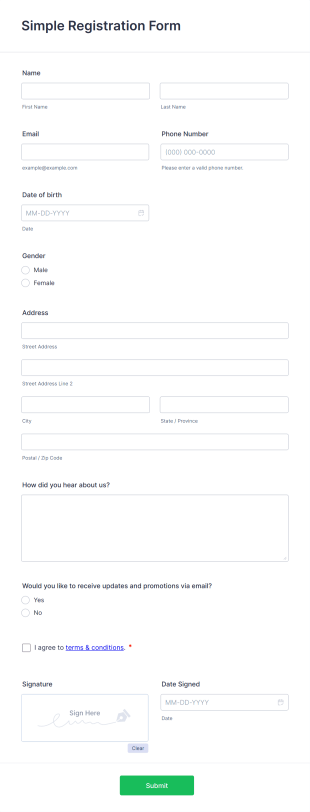 Simple Registration Form Template