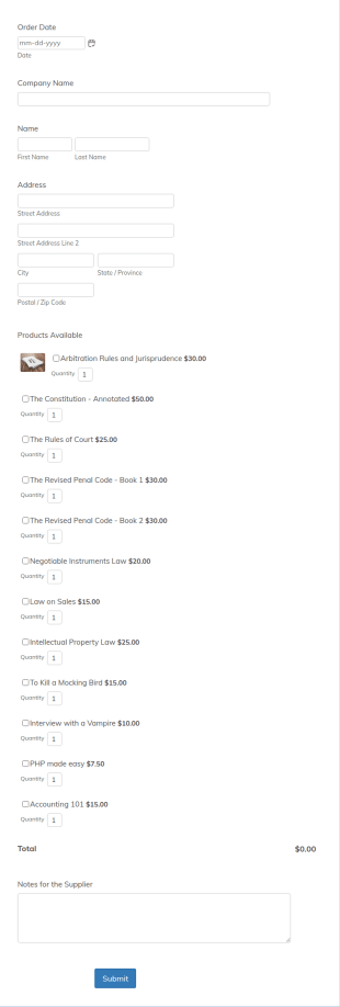 Simple Supply Order Form Template