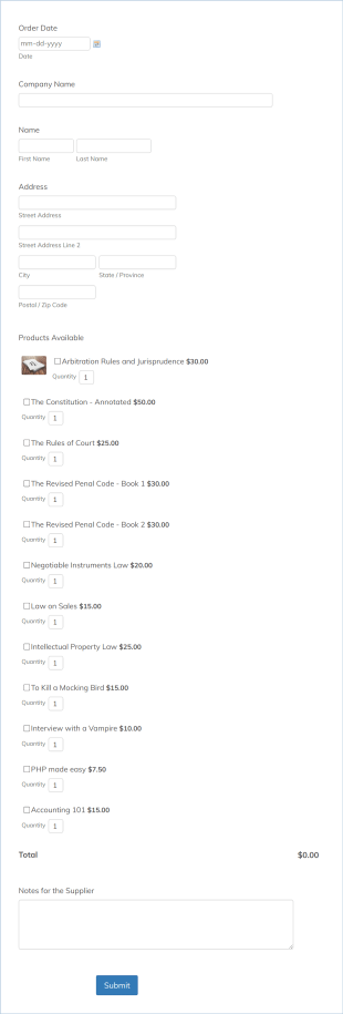 Simple Supply Order Form Template