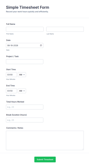 Simple Timesheet Form Template