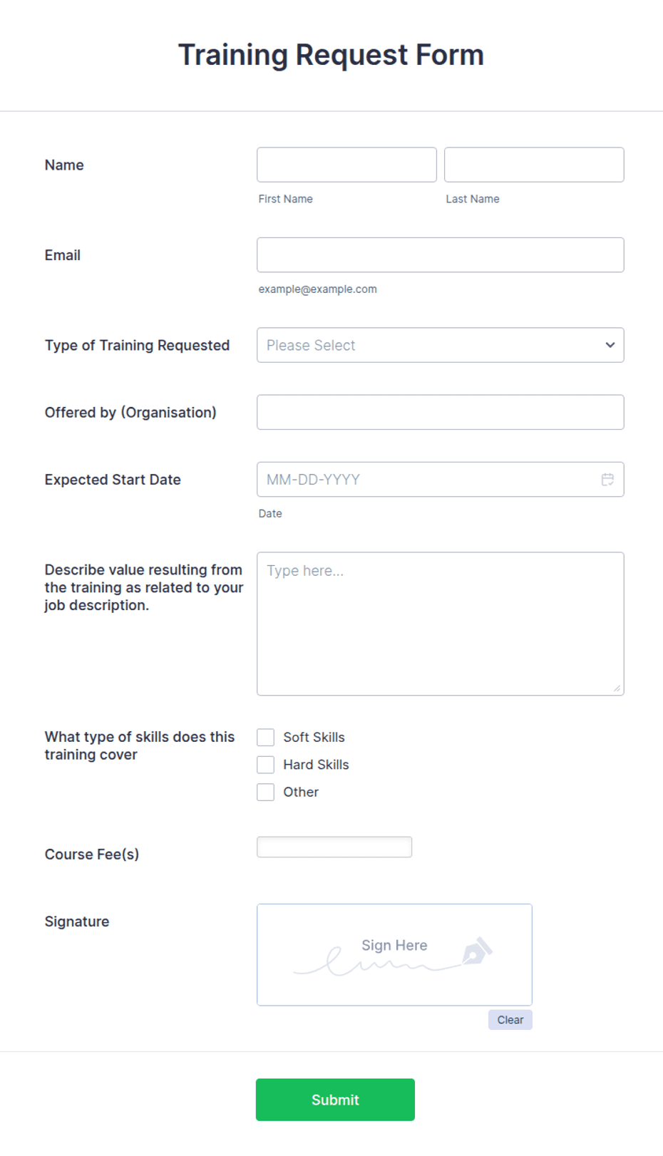Simple Training Request Form Template | Jotform