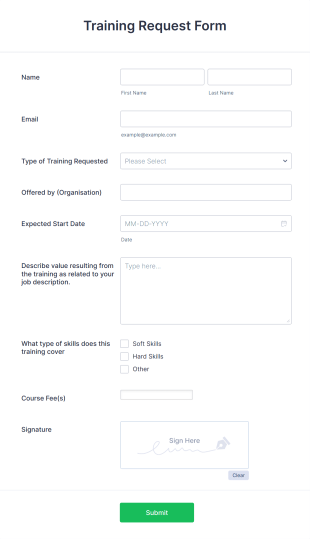 Simple Training Request Form Template