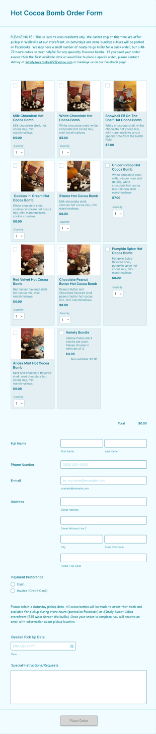 Hot Cocoa Bomb Order Form Template