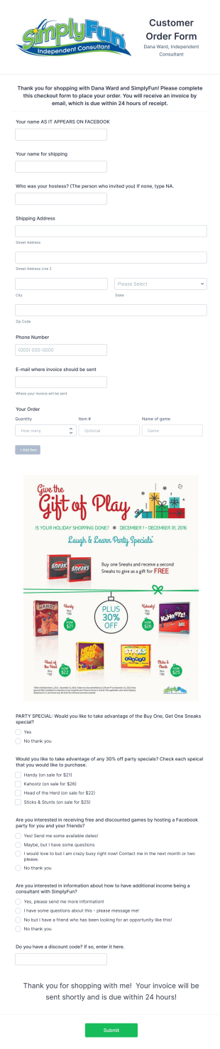 Customer Checkout And Shipping Form Template