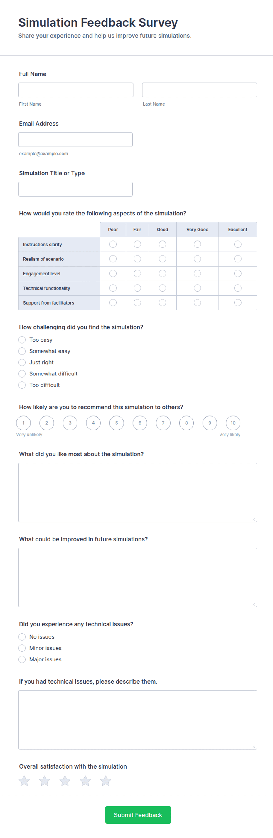 Simulation Feedback Survey Form Template | Jotform