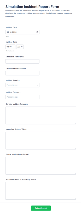 Simulation Incident Report Form Template