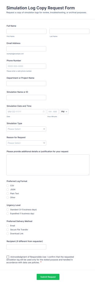 Simulation Log Copy Request Form Template
