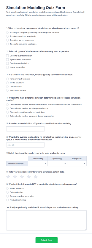 Simulation Modeling Quiz Form Template