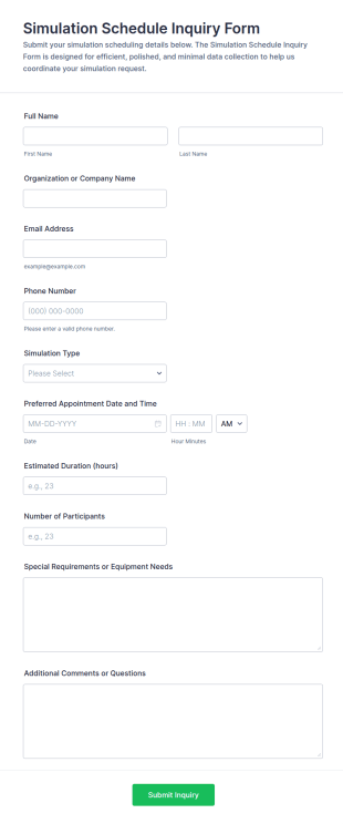 Simulation Schedule Inquiry Form Template