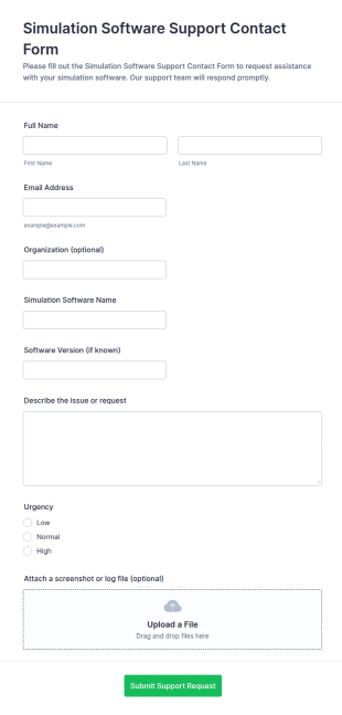 Simulation Software Support Form Template