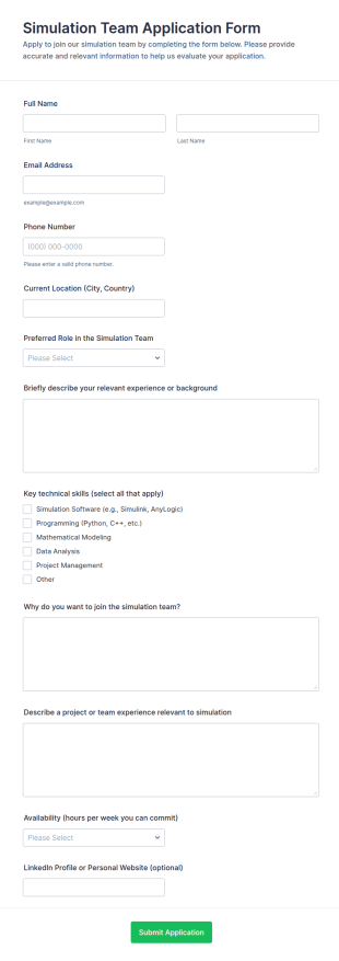 Simulation Team Application Form Template