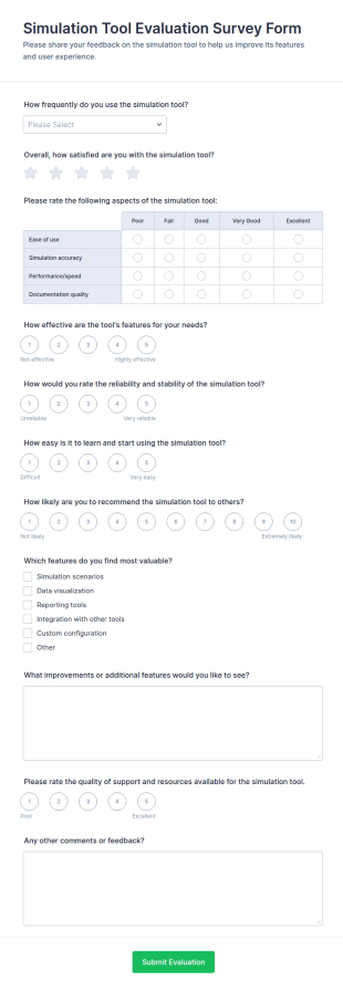 Simulation Tool Evaluation Survey Form Template