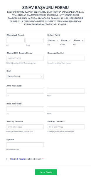 Sınav Başvuru Form Template