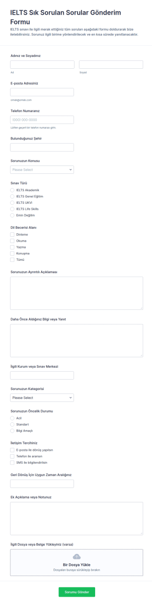 Sınav Hazırlık SSS Başvuru Form Şablonu