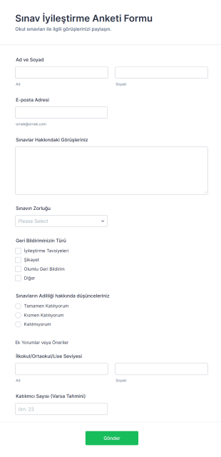 Sınav İyileştirme Anketi Form Şablonu
