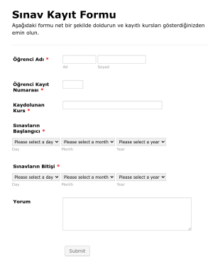 Sınav Kayıt Form Template
